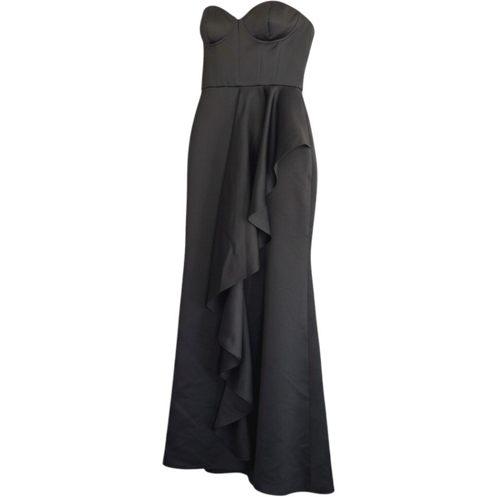 Jay Godfrey Gown Women Size 4 Strapless Corset Ruffle Formal Maxi Dress Black